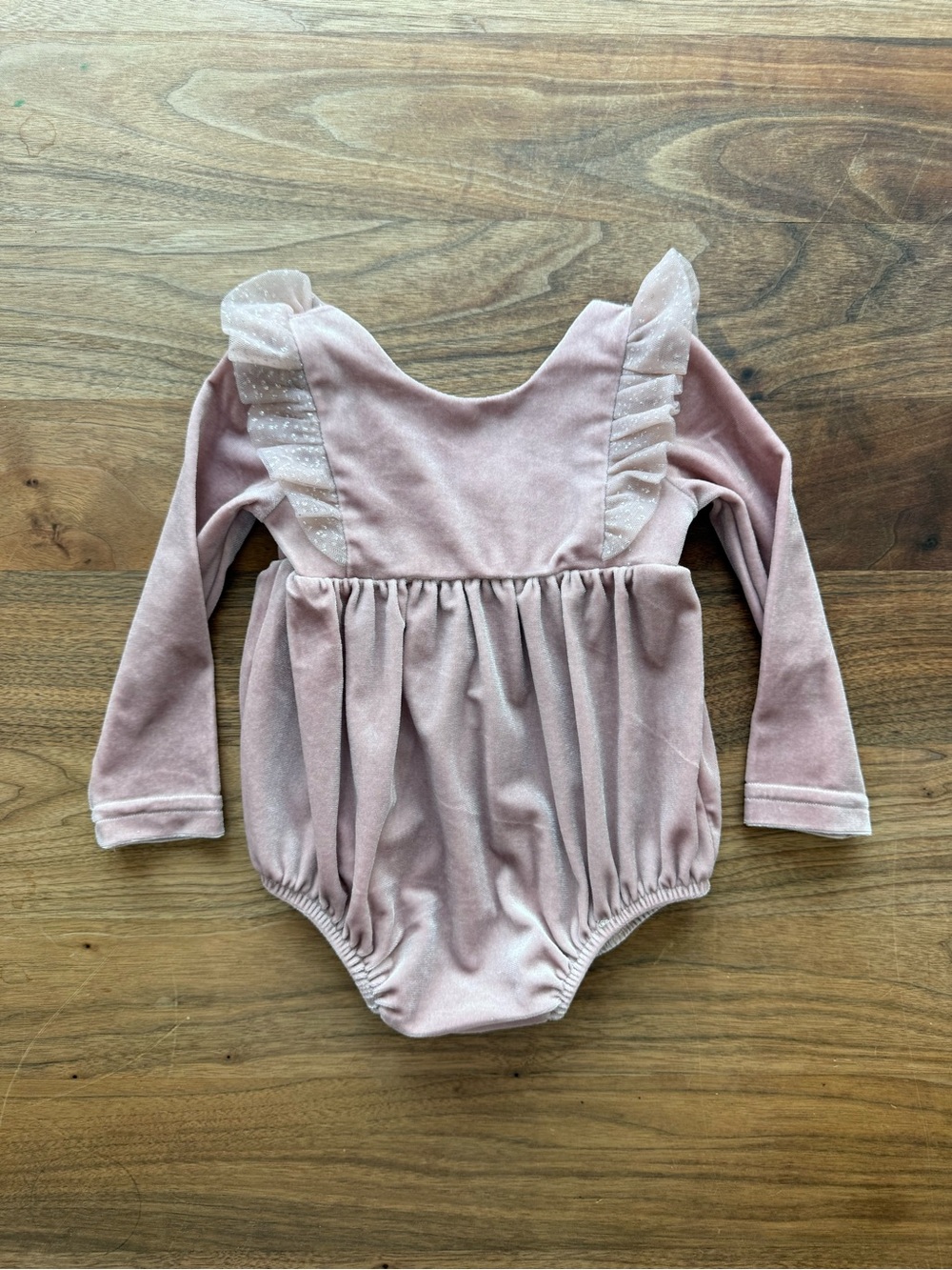 Ollie Jay Baby Girl Pink Mauve Velvet Sheer Sparkle Ruffle Bubble Romper 6-12M